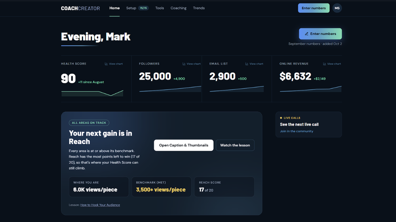 Coach Creator dashboard